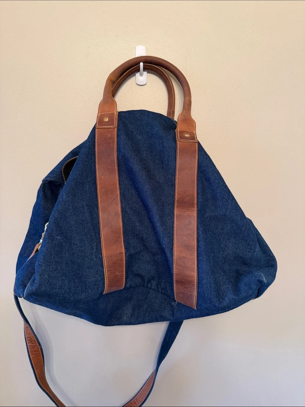 Armani Jeans Blue Denim Duffel with Brown Leather Trim
